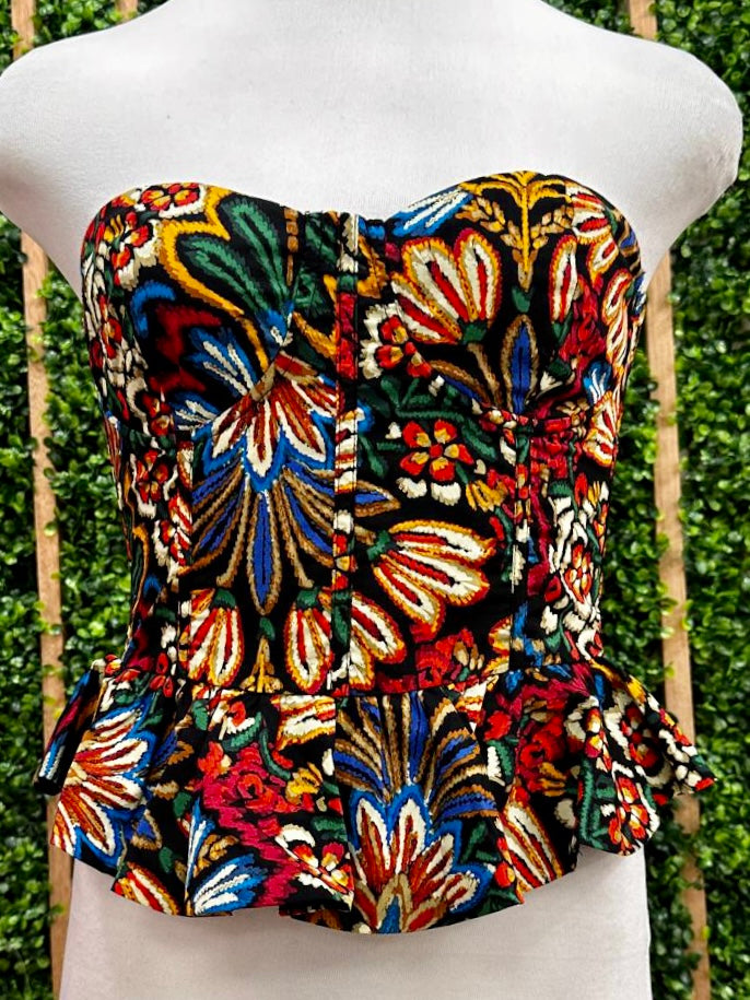 Strapless Bustier Floral Peplum Top