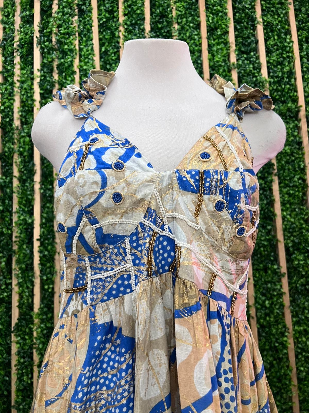Italy Ruffled Shoulder Abstract Maxi Dress