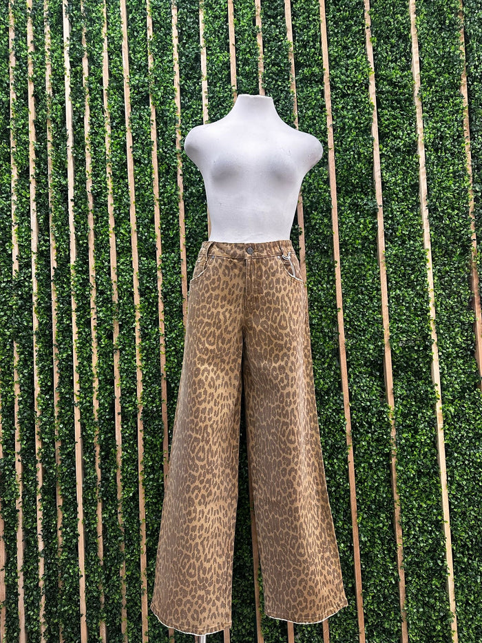 Caramel Leopard Wide Leg Denim Pant