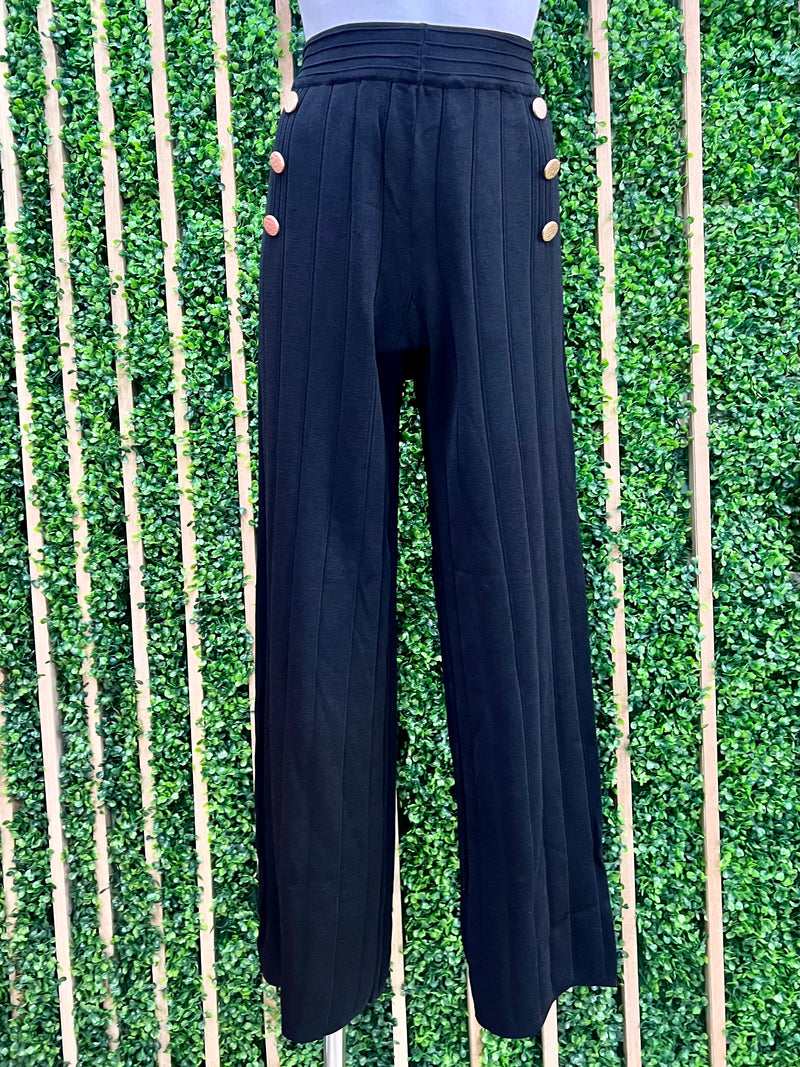 Black Knit Button Detail Pant