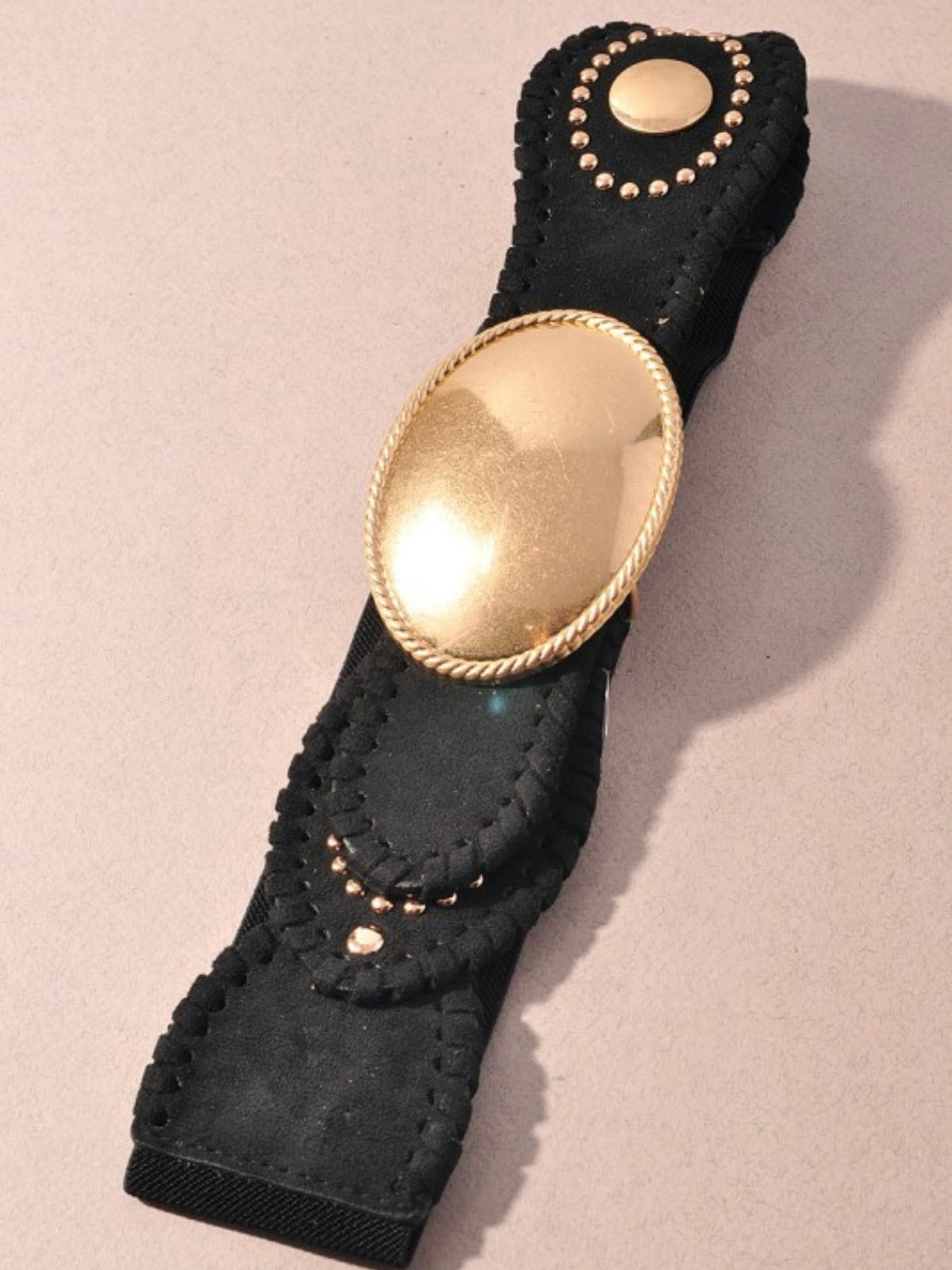 Oval Gold Buckle Suede Elastic Belt