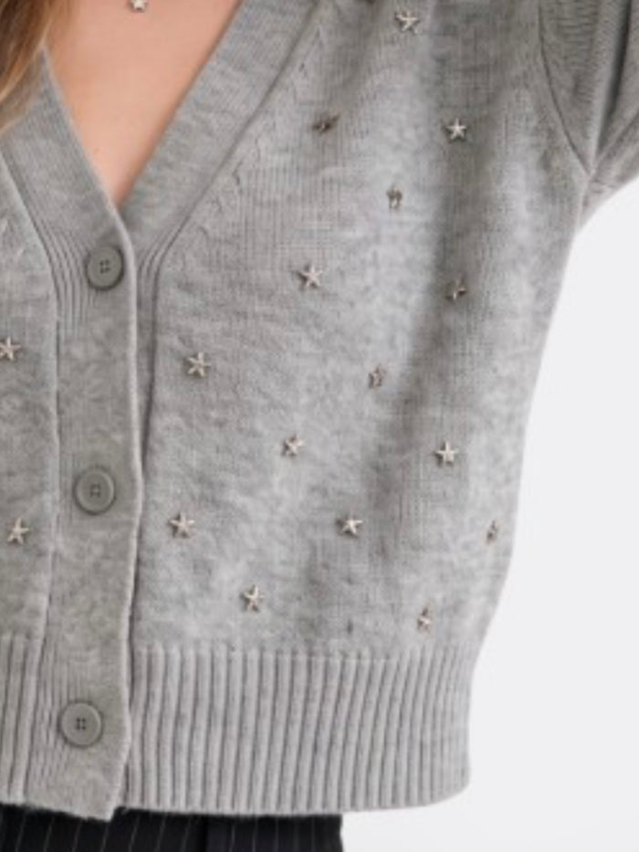 Grey Star Embellished V-Neck Cardigan