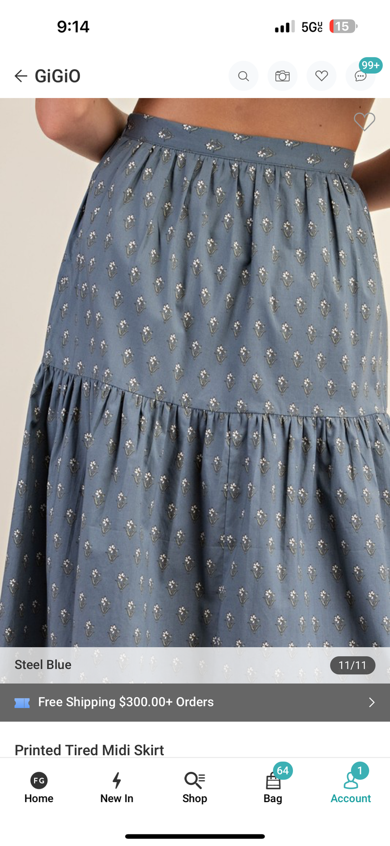 Steel Blue Print Midi Skirt Set