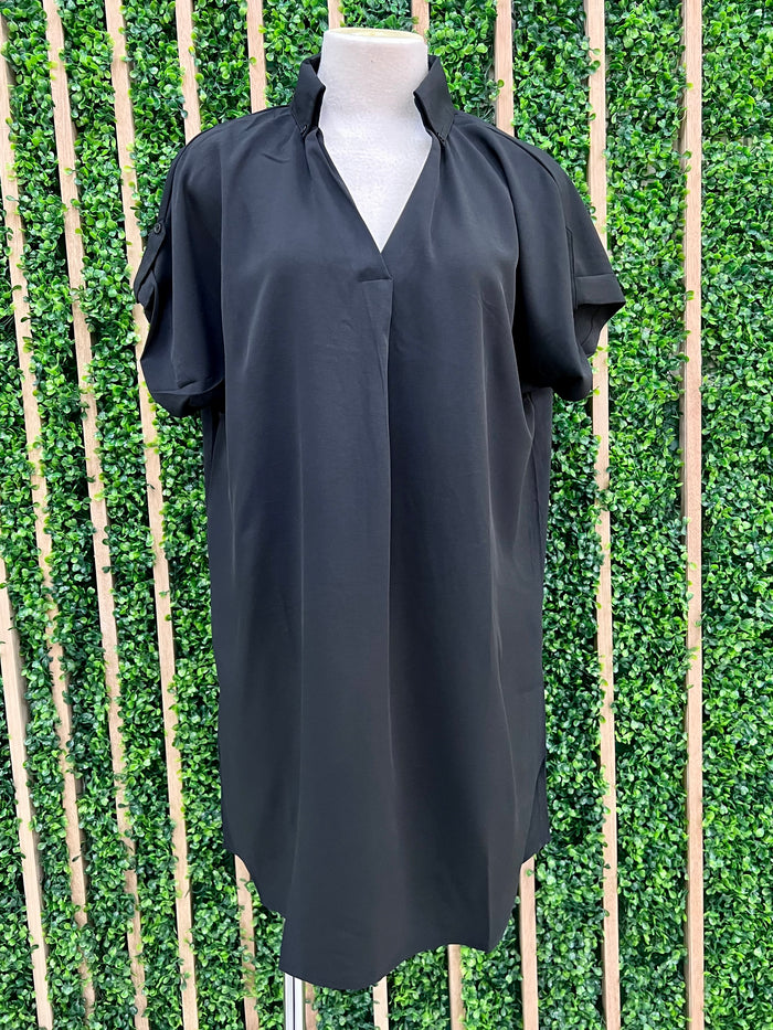 Black V Neck Loose Fit Dress