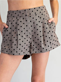 Walnut Polka Dot Zipper Front Shorts