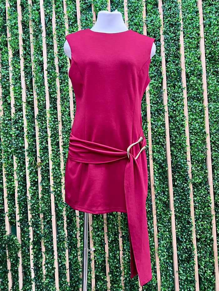 Dark Red Wrap Detail Short Dress