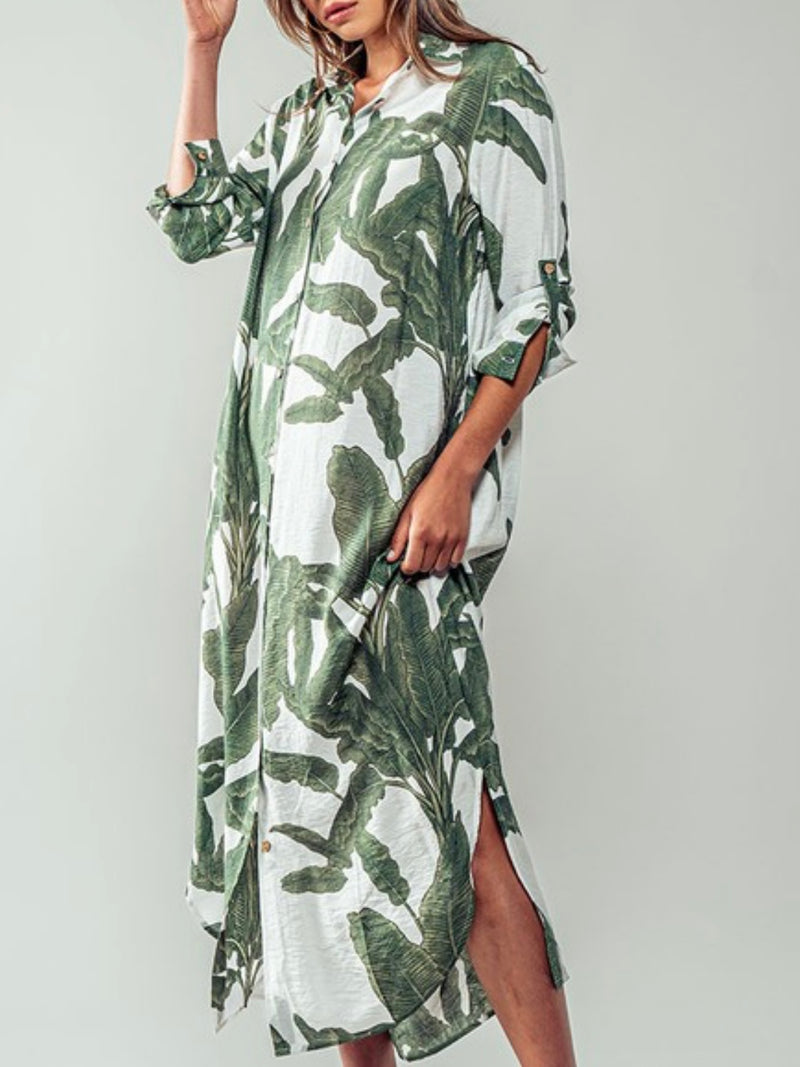 Palms Blouse Midi Dress