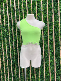 Rhineston Fringe One Shoulder Crop Top