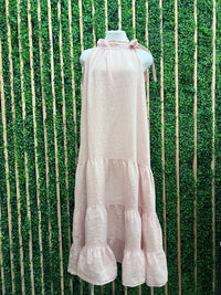 Shoulder Tie Tiered Linen Dress