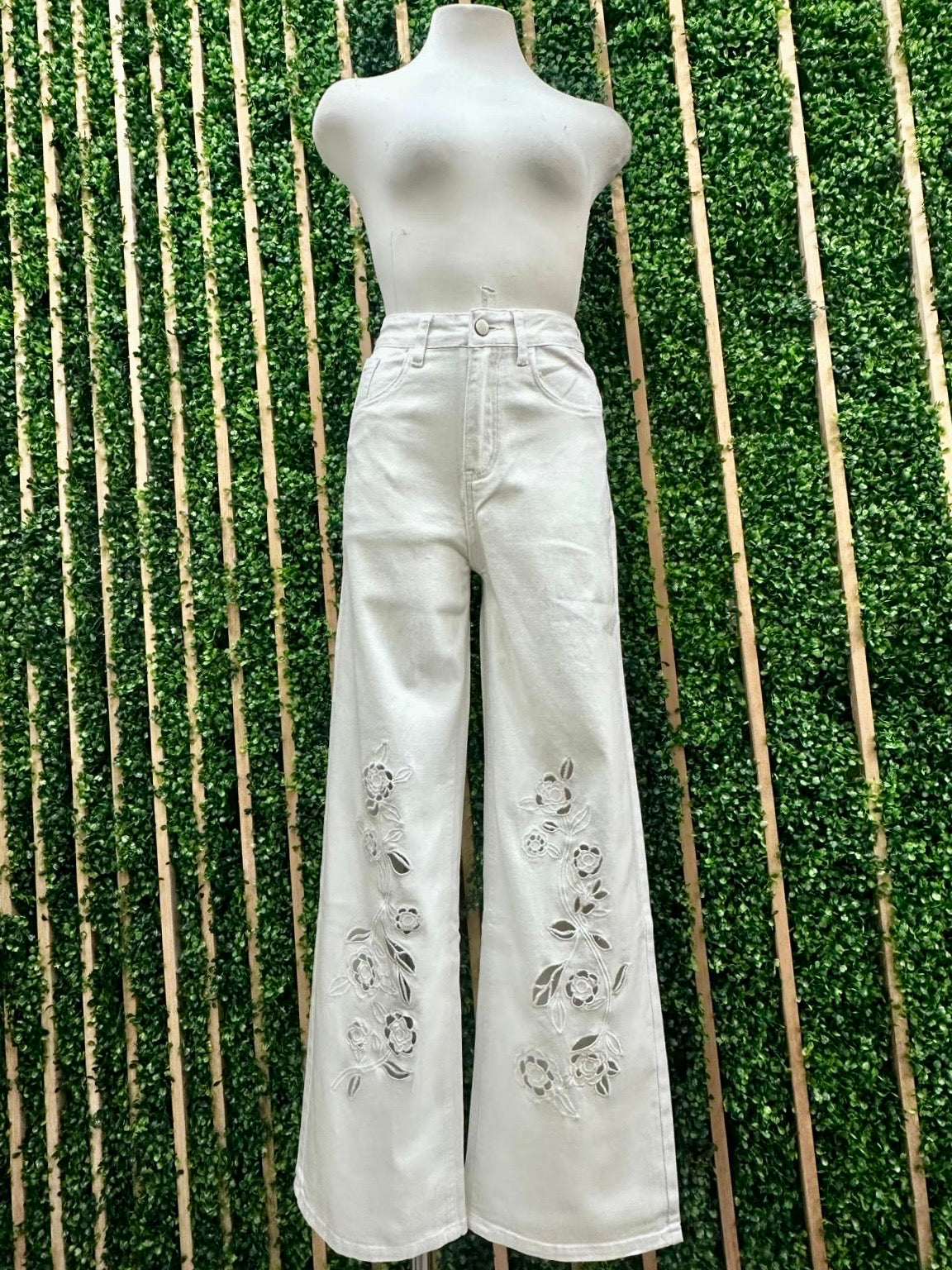 White Lace Detail Wide Leg Denim