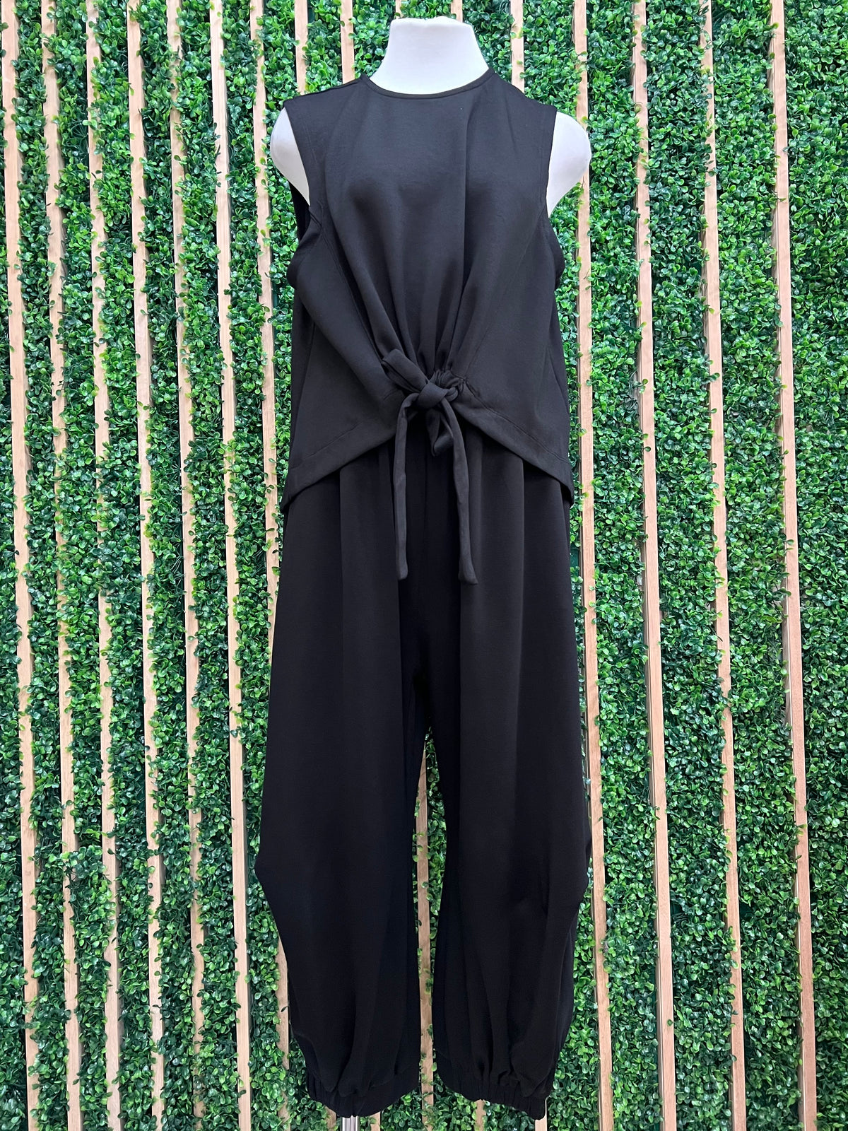 Crew Neck Cinch Front Tie Top Pant Set