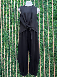 Crew Neck Cinch Front Tie Top Pant Set