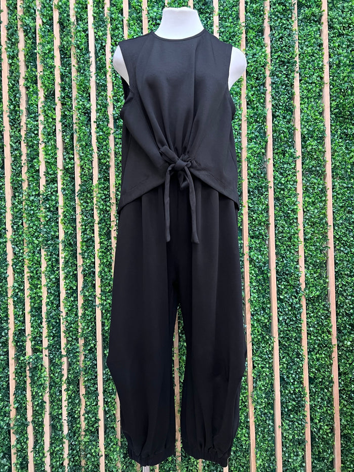 Crew Neck Cinch Front Tie Top Pant Set