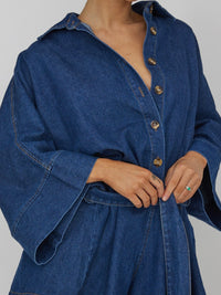 Oversized Blouse Denim Romper
