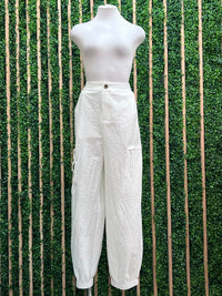 White Coastal Escape Cargo Jogger Pants