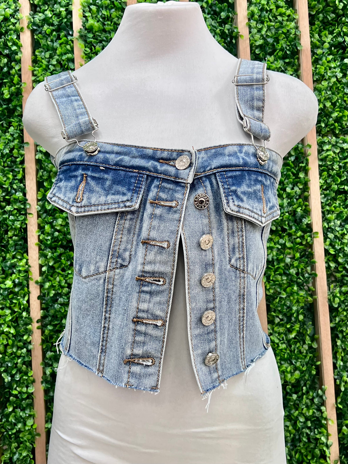 Cropped Denim Cargo Bustier Top