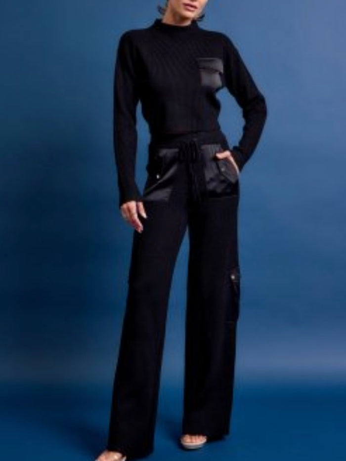Classy Satin Detail Knit Jogger Set