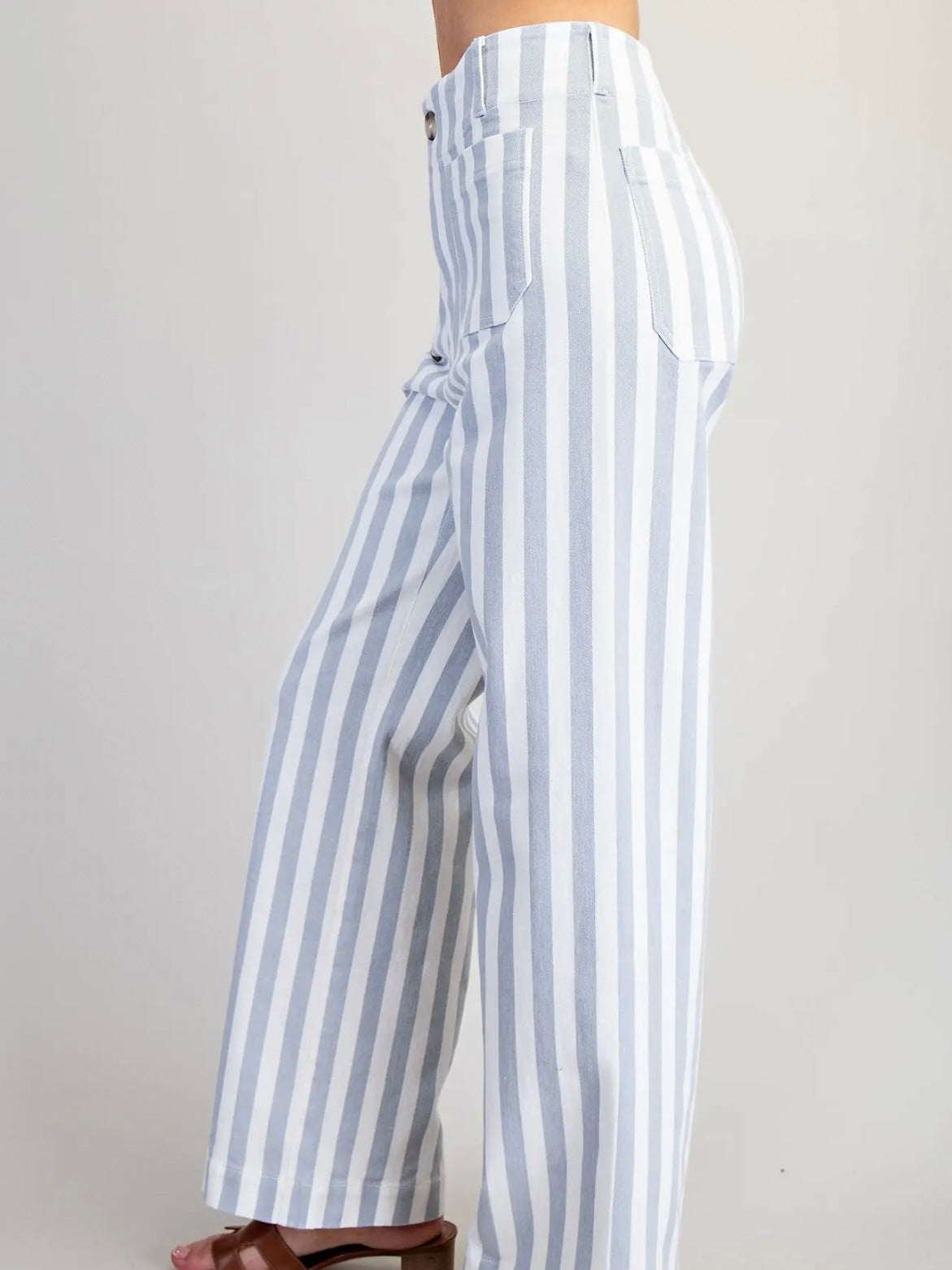 Blue White Striped Straight Leg Pants