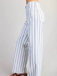 Blue White Striped Straight Leg Pants