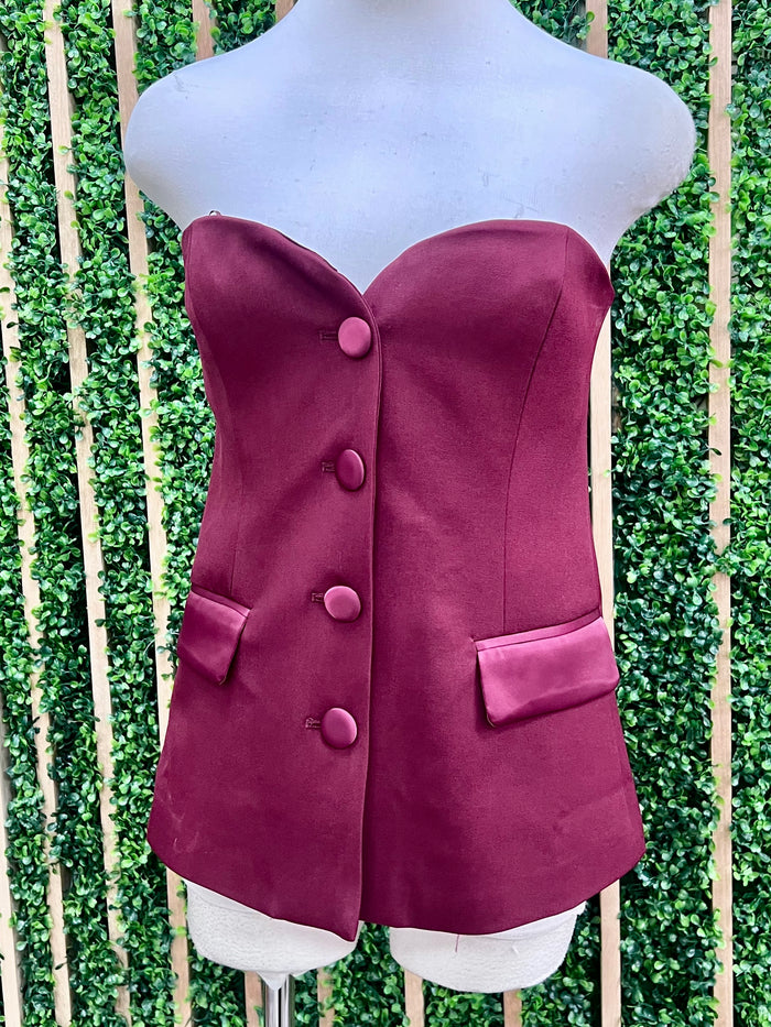 Burgundy Sweetheart Strapless Vest Top