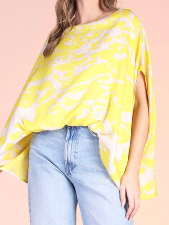 Yellow Ocean Waves Boat Neck Caftan Top