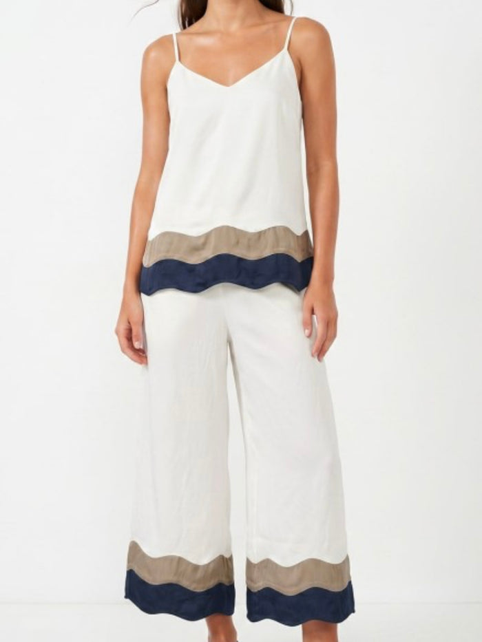 Colorblock Scallop Hem Wide-Leg Pants