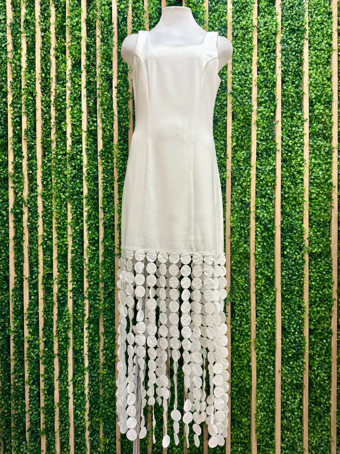 Beautiful Ivory Circle Trim Midi Dress