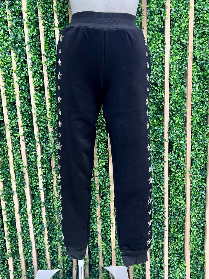 Black Rhinestone Star Trim Jogger Set