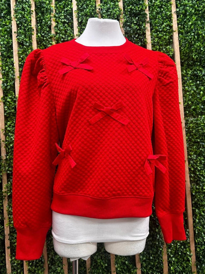 Red Bow Detail Quilted Sweater