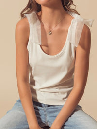 Off White Organza Tie Basic Top