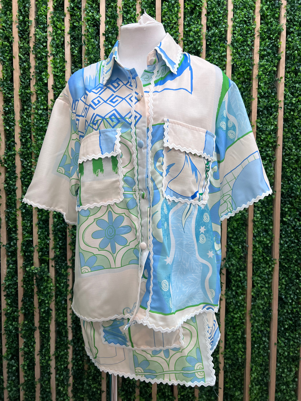 Blue Coastal Mosaic Print Wrap Skort