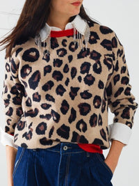 Red Detail Leopard Knit Sweater