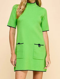 Green Front Pockets Knit Dress