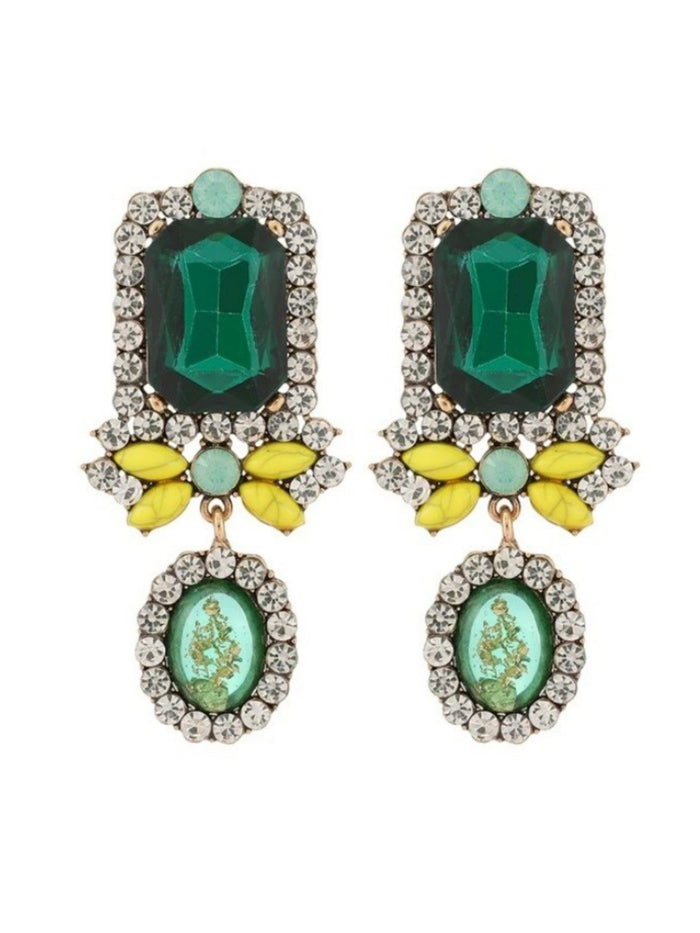 Green Stone Dangle Statement Earring
