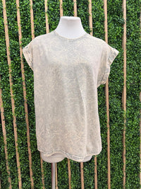 Crinkled Wash Round Neck Folded Short Sleeve Top