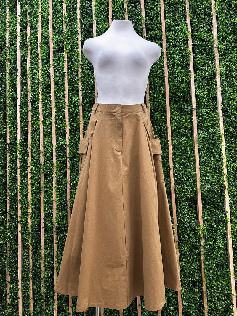 Camel Full Midi Skirt