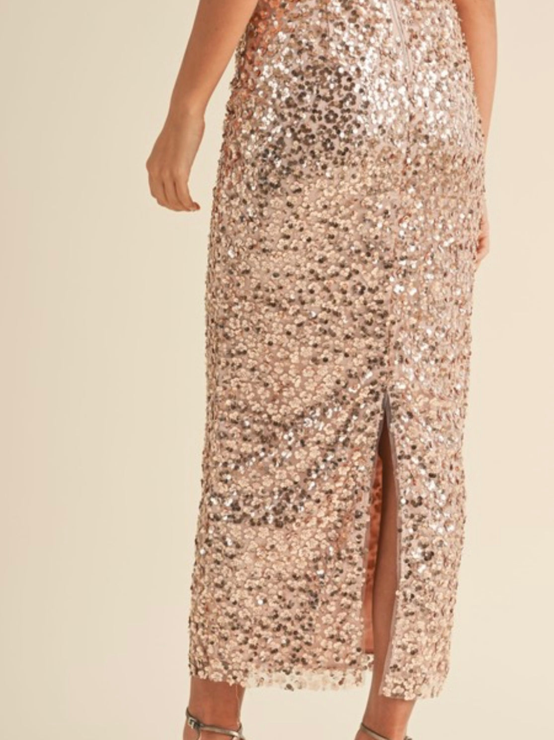 Rose Gold Floral Sequin Midi skirt