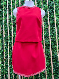 Beautiful Red Embellished Neck Blouse