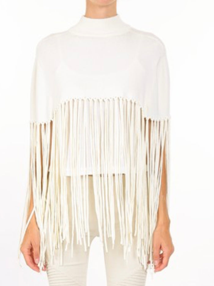 Ivory Tassel Knit Cape