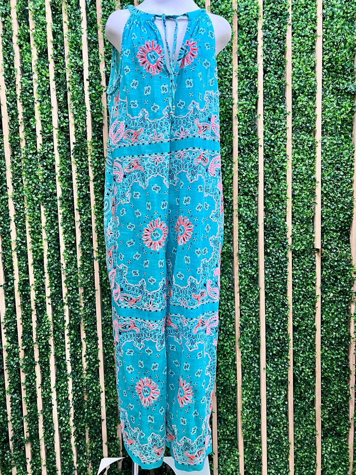 Blue Pink Bandana Print Boho Loose Fit Jumpsuit