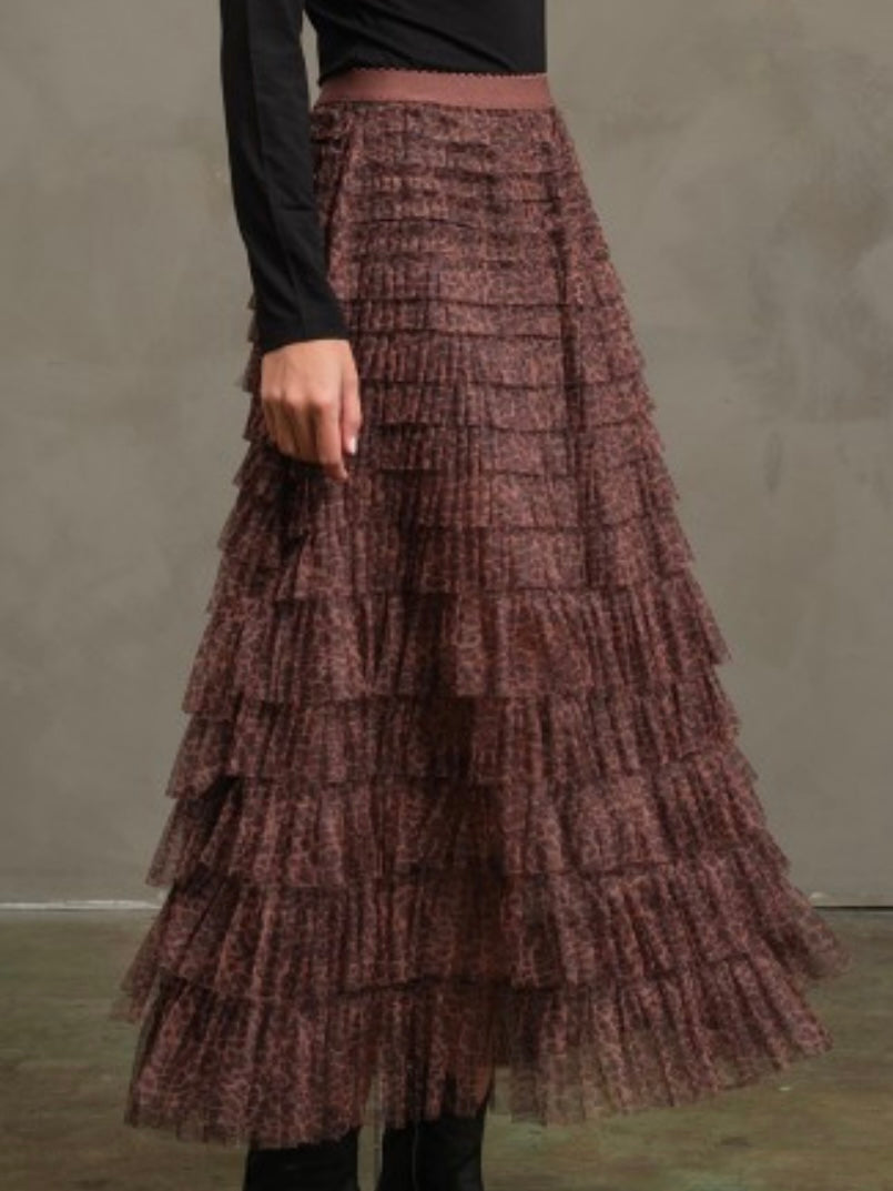 Brown Leopard Mesh Skirt