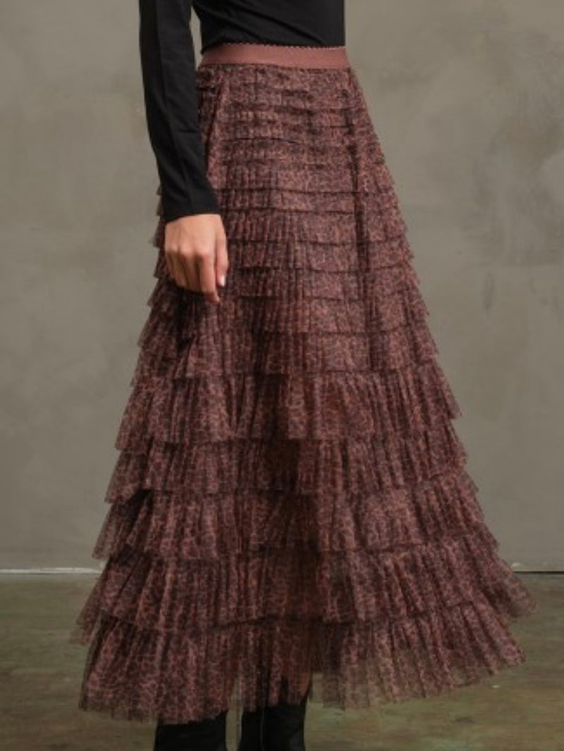 Brown Leopard Mesh Skirt