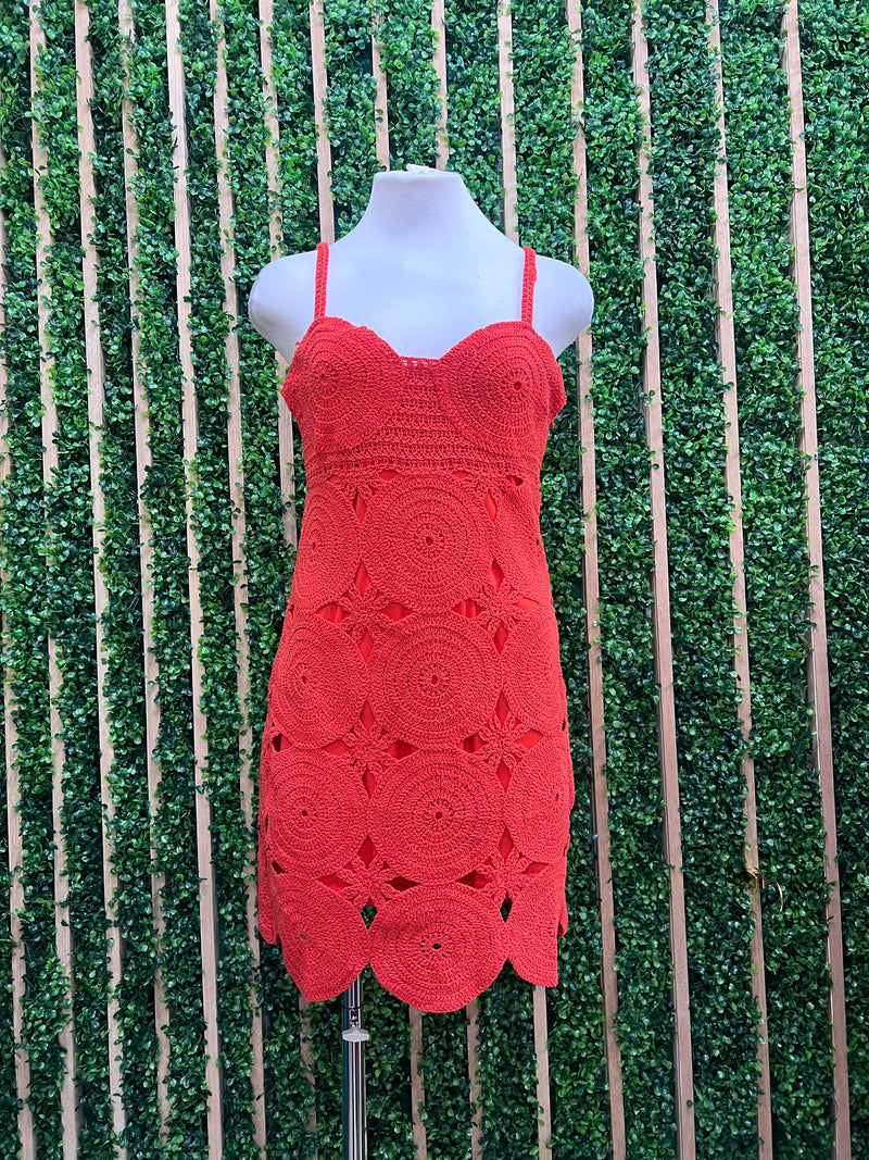 Beautiful Red Crochet Short Dress