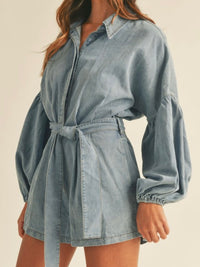 Denim Balloon Sleeve Romper