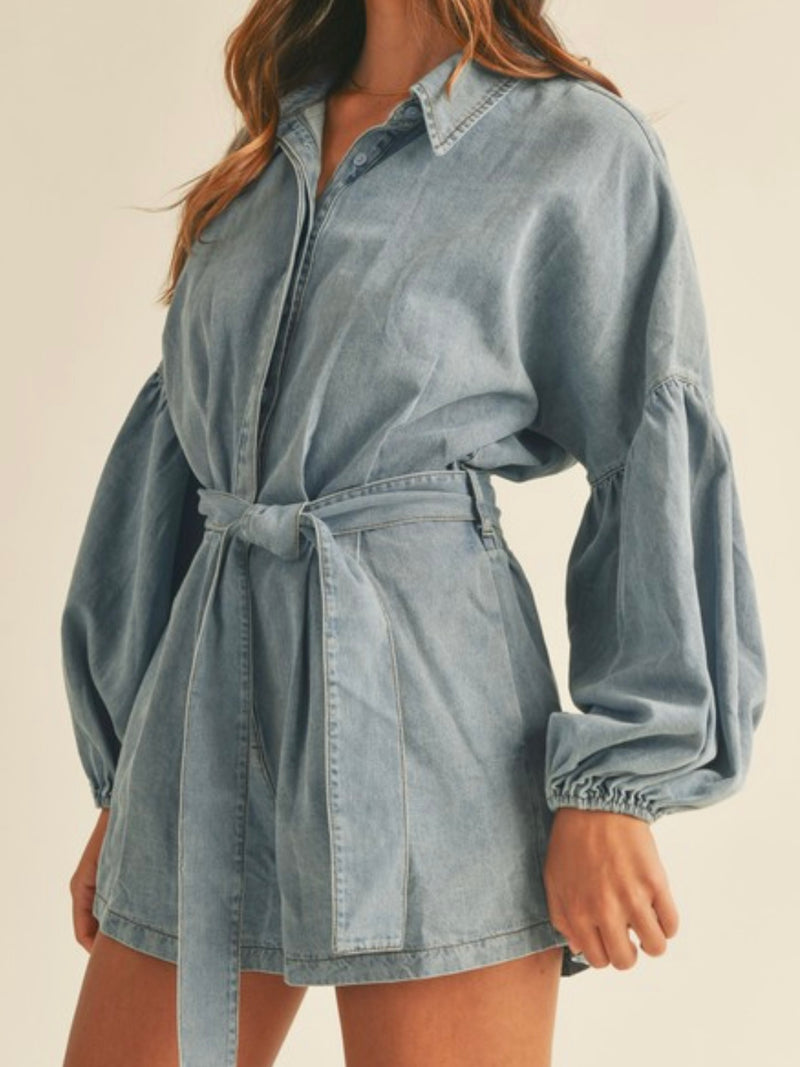 Denim Balloon Sleeve Romper