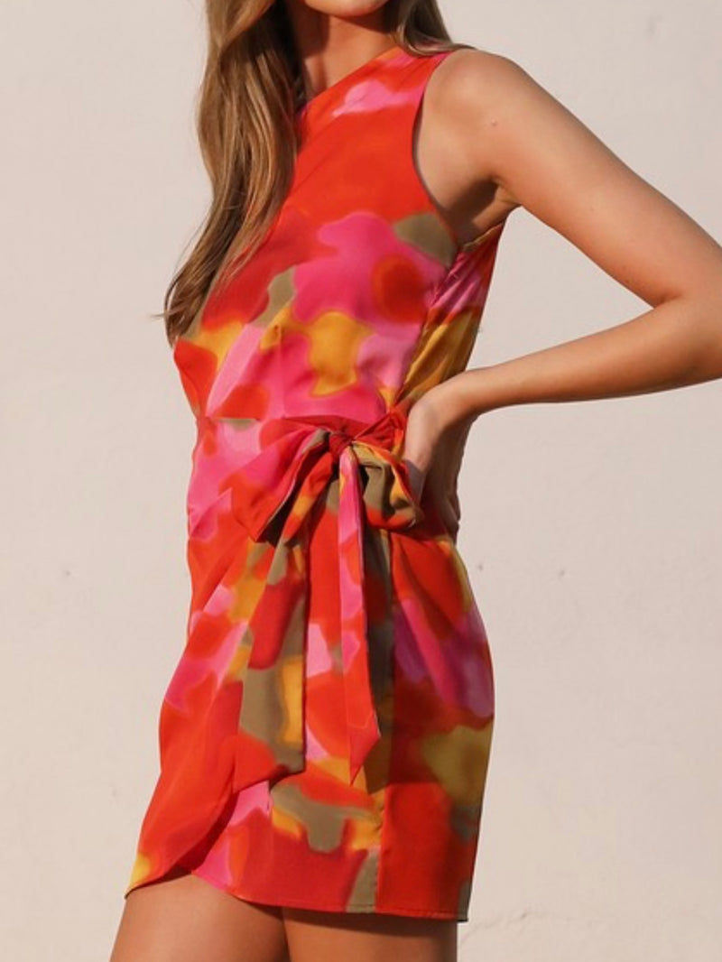 Sunset One Shoulder Wrap Short Dress