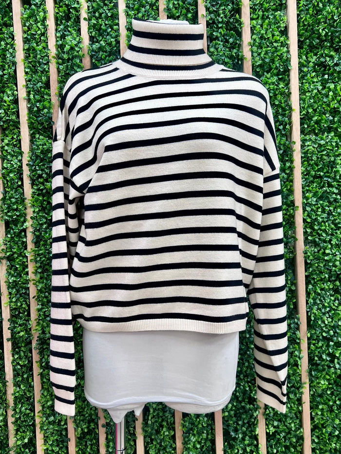 Black Stripe Drop Shoulder Sweater