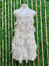 Exquisite Crystal Beaded Feather Short Dress