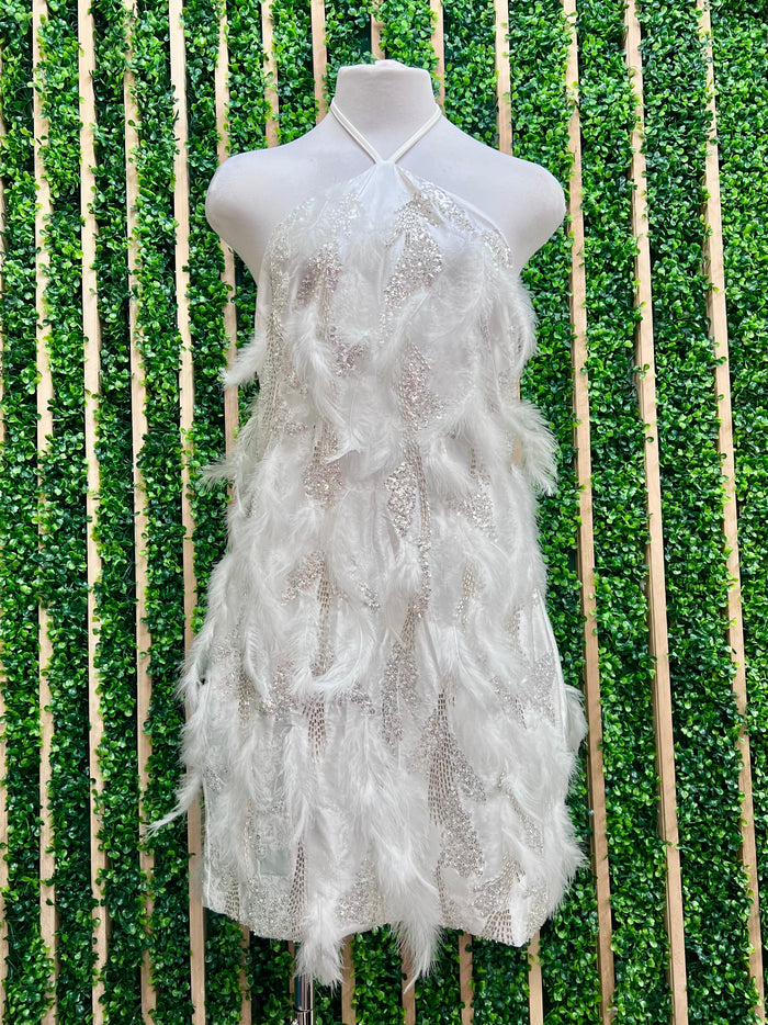 Exquisite Crystal Beaded Feather Short Dress