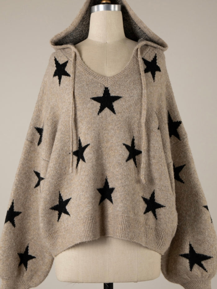 Taupe Black Star Hoodie Sweater